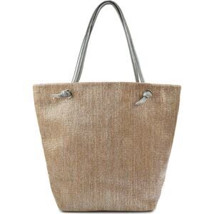 MONSERAT DE LUCCA Mafalda Shopper Tote Woven Straw Silver Tan Coastal Metallic
